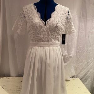 Lulus Angel In Disguise White Lace Skater Dress